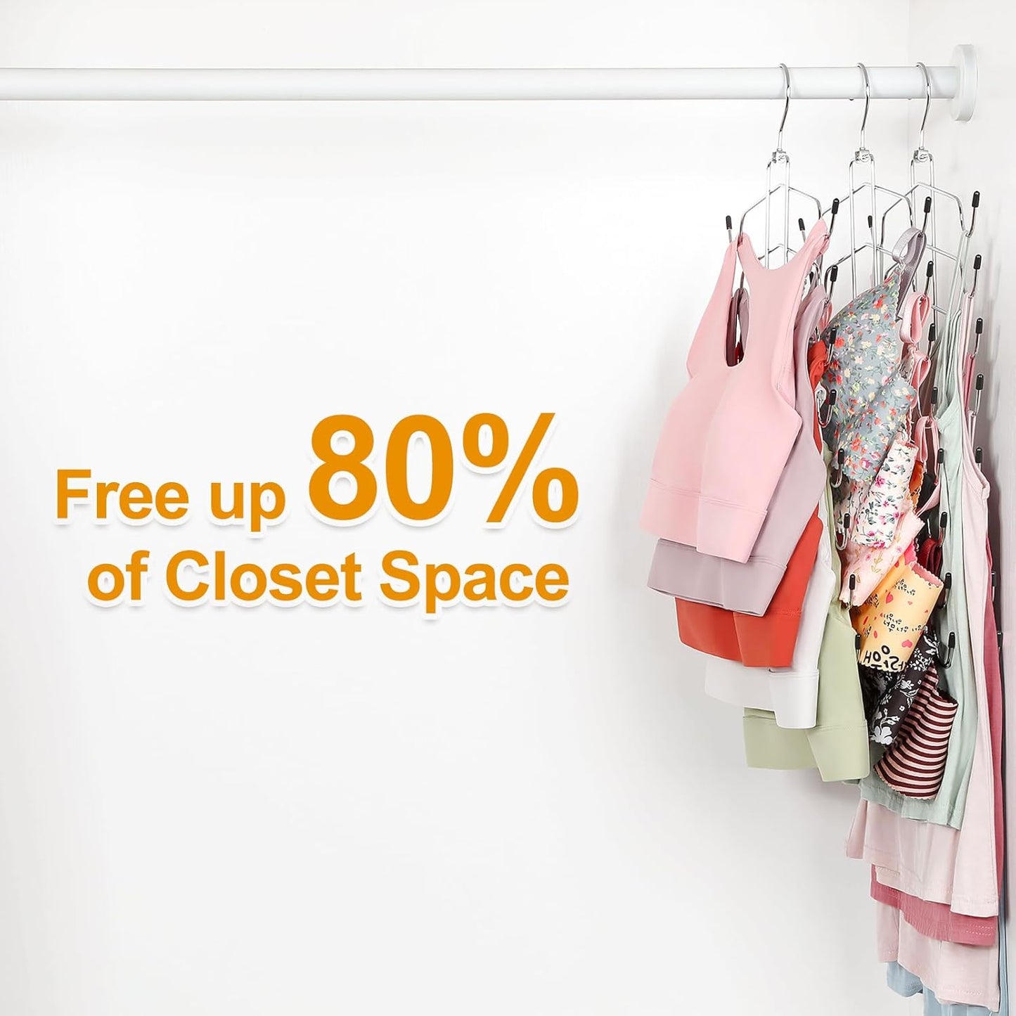 TOPIA HANGER 2-Pack Tank Top Hanger - 8-Layer Space-Saving Bra Organizer for Closet Storage | Silver CT79B