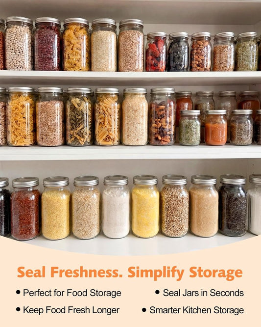 Auletor Electric Mason Jar Vacuum Sealer, [2026 Upgraded] One-Piece Handheld Vacuum Sealer Kit for Wide & Regular Mouth Jars, Portable Cordless Sealer for Food Storage, Homesteading & Meal Prep