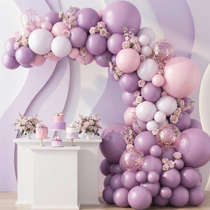 RUBFAC Dusty Purple Balloons 129pcs Different Sizes Pack of 18 12 10 5 Inch, Latex Light Lavender Lilac Purple Balloon Garland Arch Kit for Wedding Baby Shower Gender Reveal Birthday Party
