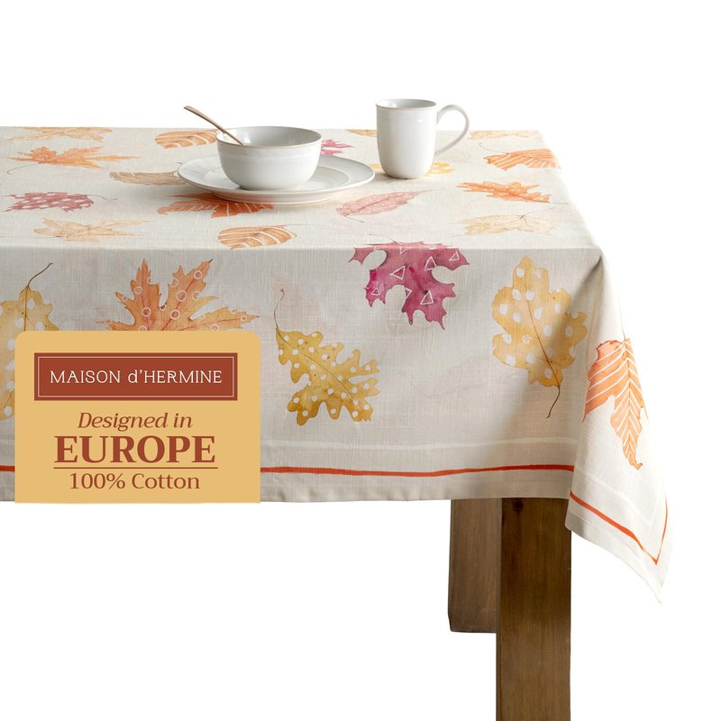 Maison d' Hermine Table Cloth Square Table 100% Cotton 60 x 60 Inches Fall Tablecloth Reusable Everyday Use for Thanksgiving Christmas Decorations Dining Farmhouse Party (Colours of Autumn)