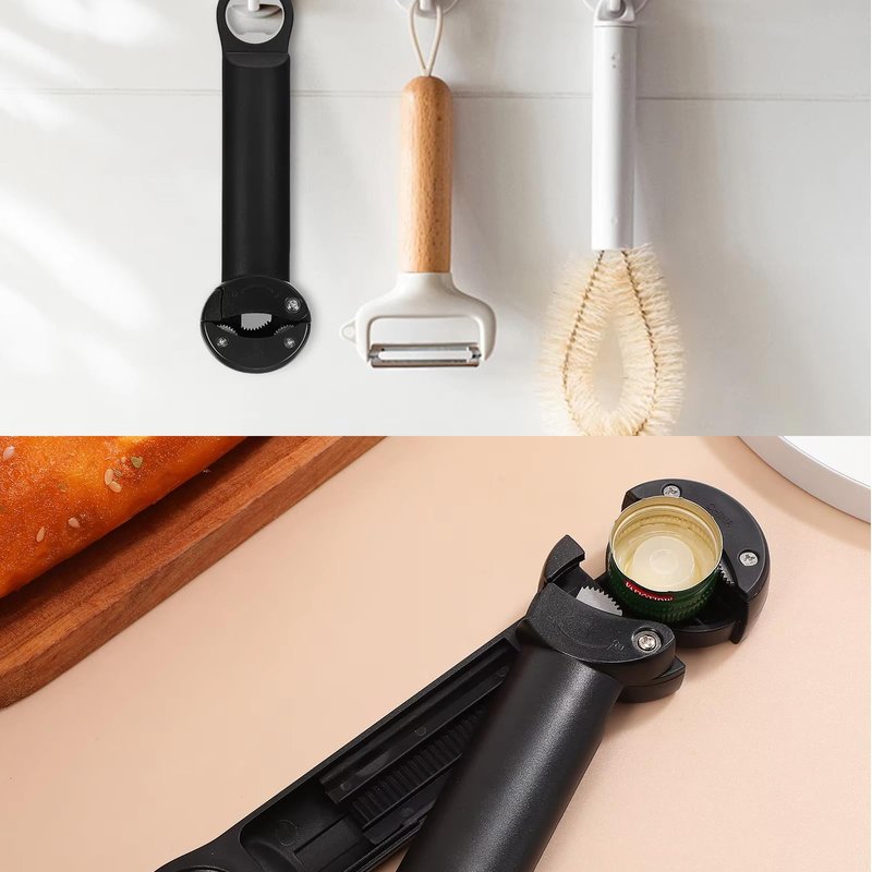 7 in 1 Jar Opener, Multifunctional Retractable Bottle Opener, Magnetic Can Opener, Suitable for Elderly People with Hand Weakness, Arthritis, Weak People, Kitchen Lid Opener, Black