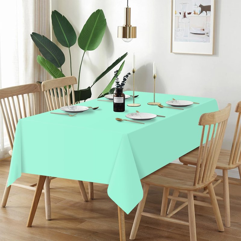 QIKSION Fresh Mint Plastic Table Cloth Disposable 3 Pack, 54 x 108 Inch Tablecloths for Party, Birthday, Rectangle Table Cover