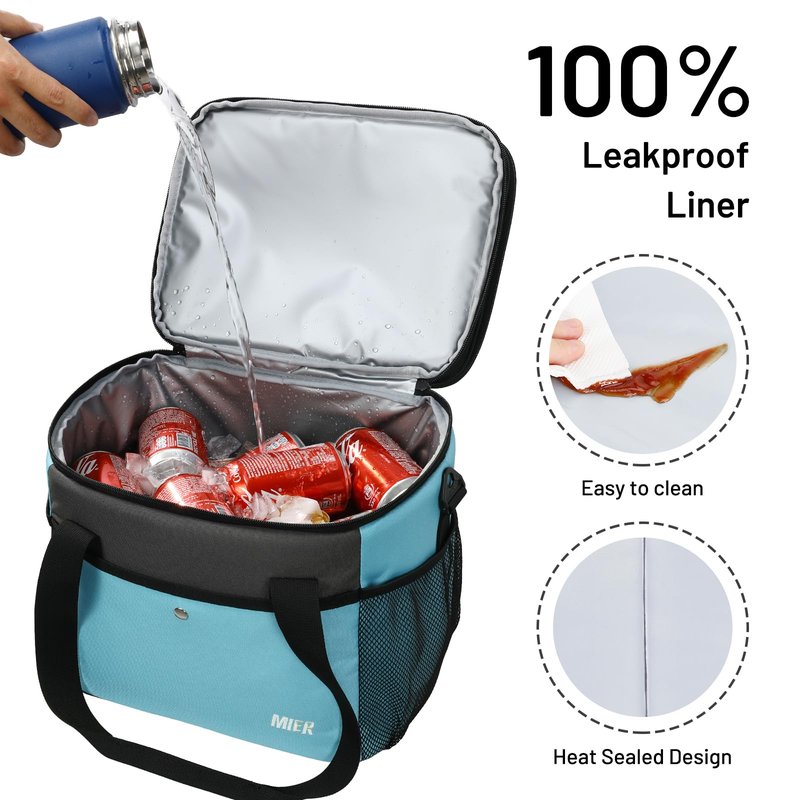 MIER Expandable 24L Lunch Bag Double Layer Insulated Cooler Tote Soft Cooler Bags 30Can Mens Adults Lagre Leakproof Lunch Boxes for Work, Picnic, Camping, Travel, Light Blue