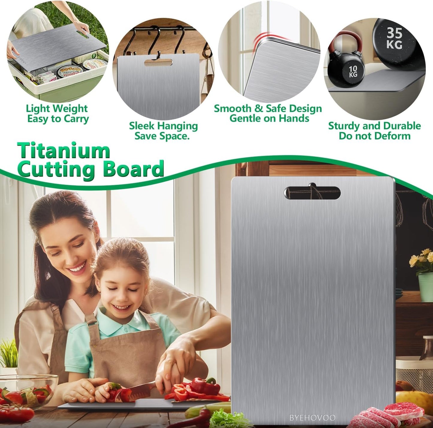 Titanium Cutting Boards Set of 3 - Double-Sided Pure Titanium | Easy to Clean & Dishwasher Safe