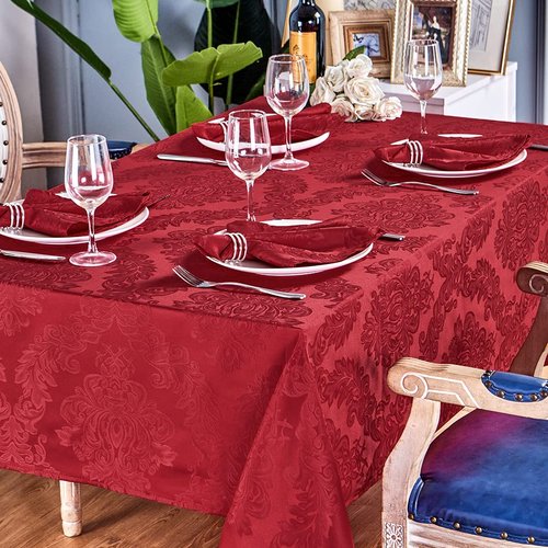 HomeJoy Rectangle Table Cloth Linen Farmhouse Stainproof Waterproof Washable Polyester Oblong Rectangular Fabric Table Cover for Kitchen Dining Dinner (Red, 60 X 84 Inch)