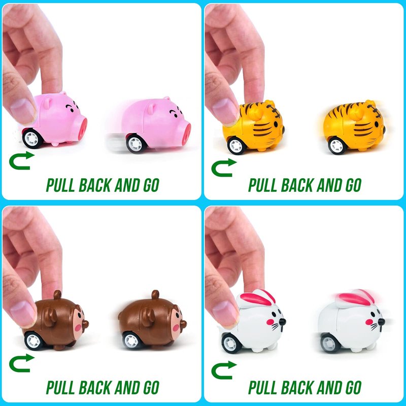 24 Pack Pull Back Animal Vehicles, Mini Animal Pull Back Car Toys for Toddlers 1-3, Baby Car Toys for 12-18 Months, Birthday Gift Party Favors Classroom Prizes Goodie Bag Stuffers for Boys Girls Kids