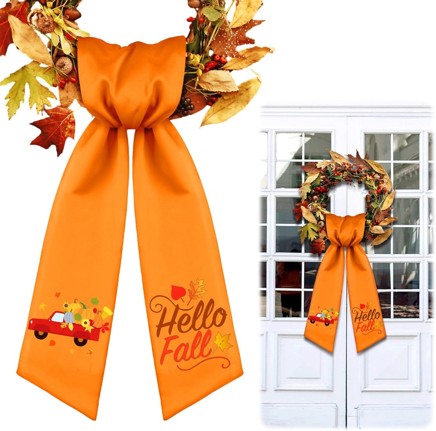 VitalCozy Hello Fall Wreath Sash - Elegant Satin Ribbon for Monogrammed Decor | Indoor/Outdoor Use
