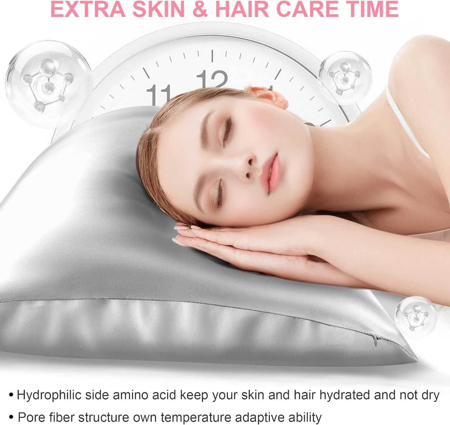 Skiennix Mulberry Silk Pillowcase - King Size, Hidden Zipper, Soft & Breathable Cooling - Light Grey