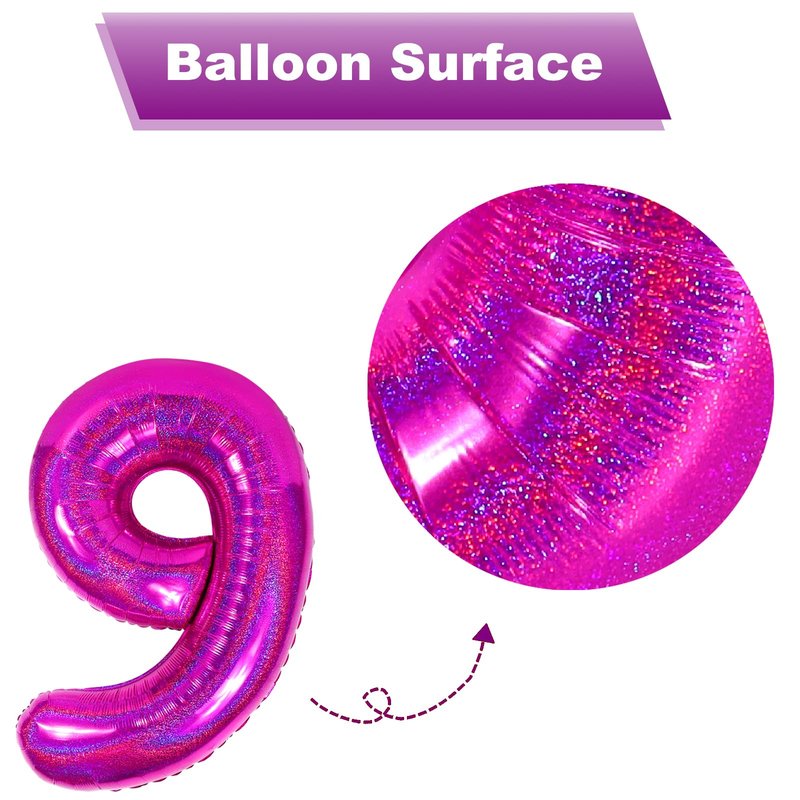 Laser Hot Pink 4 Balloon, Number Balloons 40 Inch, 4th Birthday Decorations for Girls Four Large Numbers for Party Decor, Number 4 Balloon