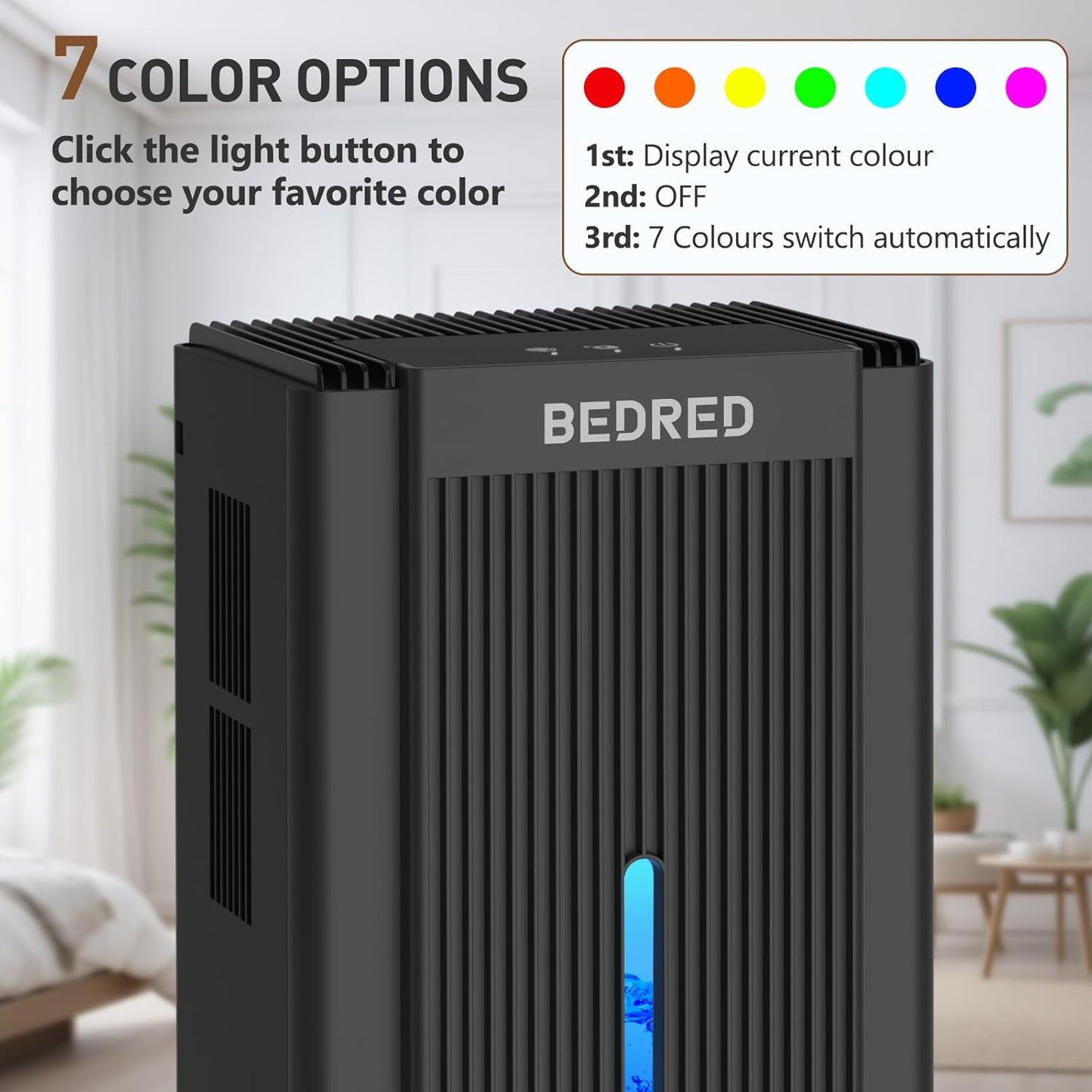 Skiennix Dehumidifier - 95OZ Capacity for 1000 Sq.Ft | Quiet Operation with Auto Shut Off & 7 Color Ambient Light (Black)