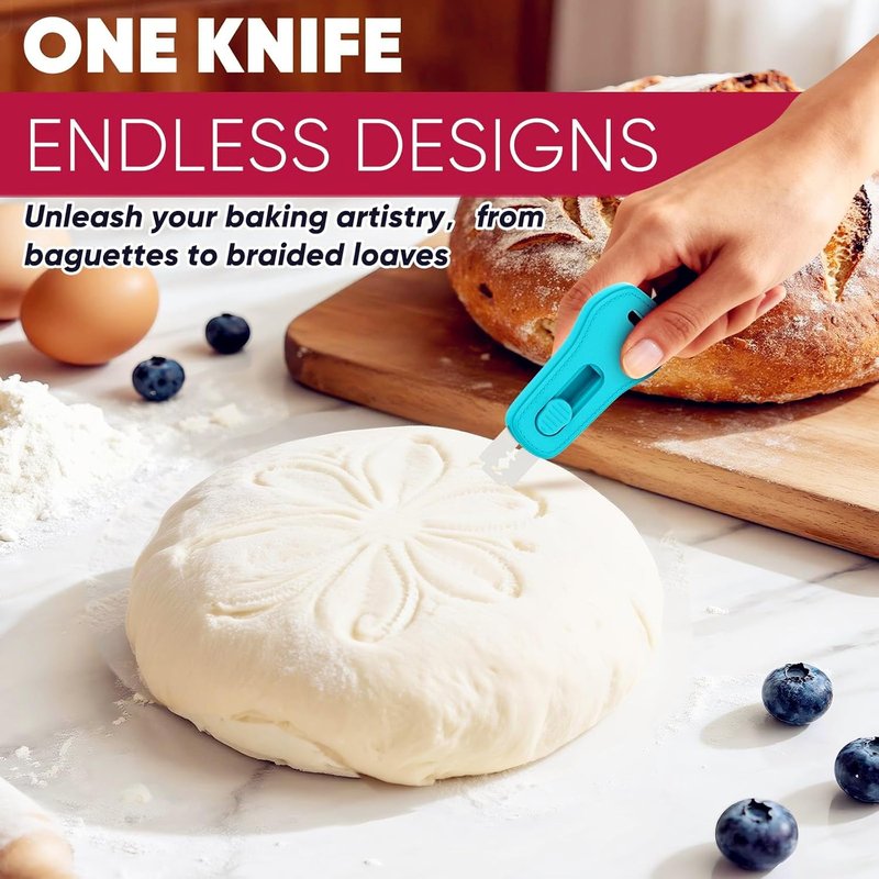 24SHEN Bread Lame, Sourdough Scoring Tool with Extractable & Magnetic, Sour Dough Tools Sourdough Cutter for Homemade Bread Making, Scoring Knife Include 5 Razor Blades-Blue
