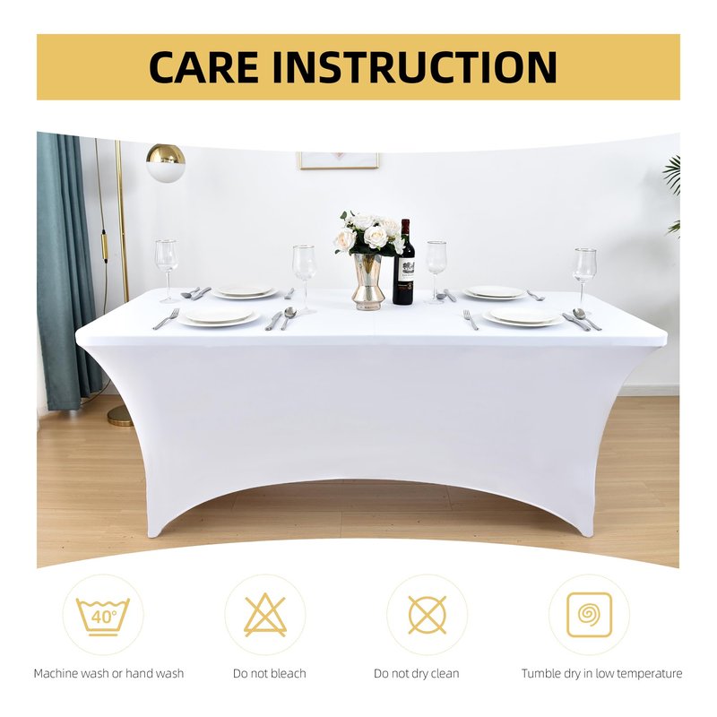 ZarzaaSik 2-Pack 6ft White Spandex Table Covers for Rectangle Standard Folding Tables - Wrinkle Resistant Stretch Tablecloths - Ultimate Fitted Table Protector for Parties, Trade Shows, Banquet