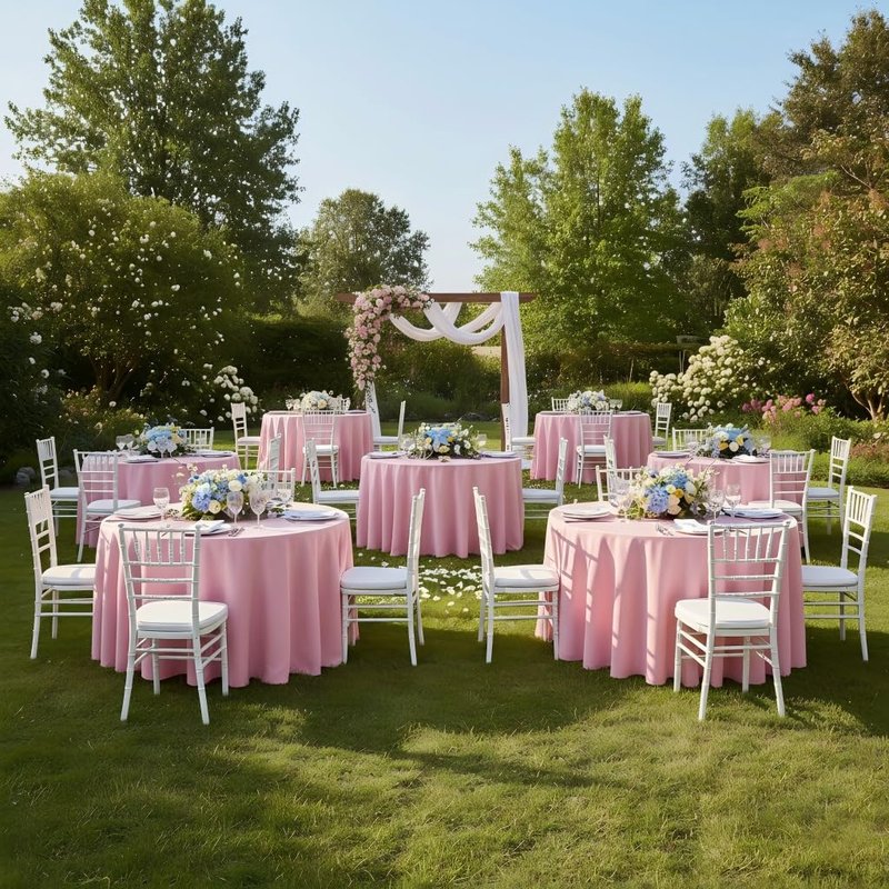 sancua Round Tablecloth 132 Inch Diameter, 6 Pack - Circle Polyester Fabric Table Cloth for Wedding Party Reception Banquet Birthday, Washable Formal Table Cover (Fit 54-96 Inch Tables), Pink
