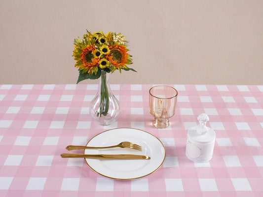 Kesfey 3 Packs Pink Gingham Tablecloth Pink and White Checkered Tablecloths 54 x 108 Inches Disposable Plastic Gingham Tablecovers Waterproof Rectangle Picnic Table Covers for Birthday Party Supplies