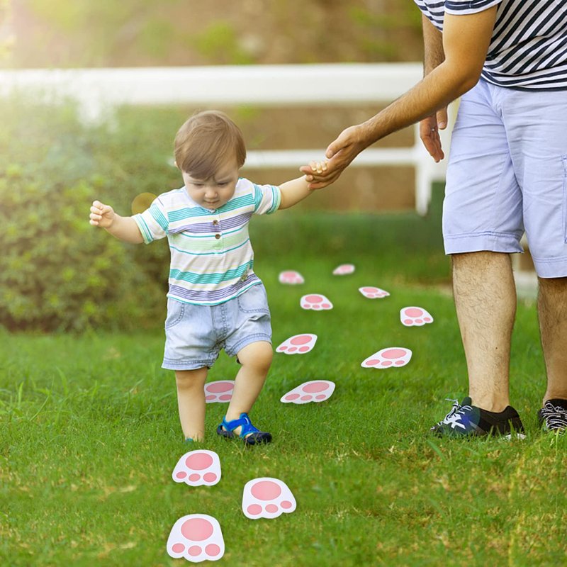 AhfuLife Easter Bunny Paw Print, 60 PCS Paper Garden Lawn Decorations, Rabbit Floor Footprints Decoration for Children Garden Outdoor Yard Lawn Signs Party Decorations Birthday Party Supplies