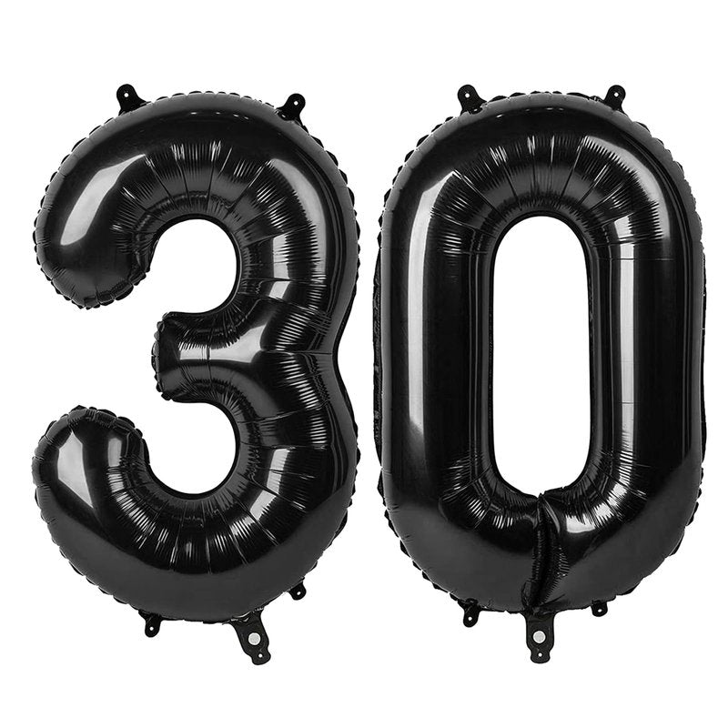 Black Number 30 Balloon 40 Inch, 30th Birthday Party Decorations for Children, Giant 30 Foil Balloon for Party Supplies