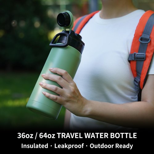 BJPKPK 36oz Insulated Water Bottle,Stainless Steel Bottles with Leakproof Spout Lid,Large Water Jug Wide Mouth,Keep Drinks Cold and Hot,Sea
