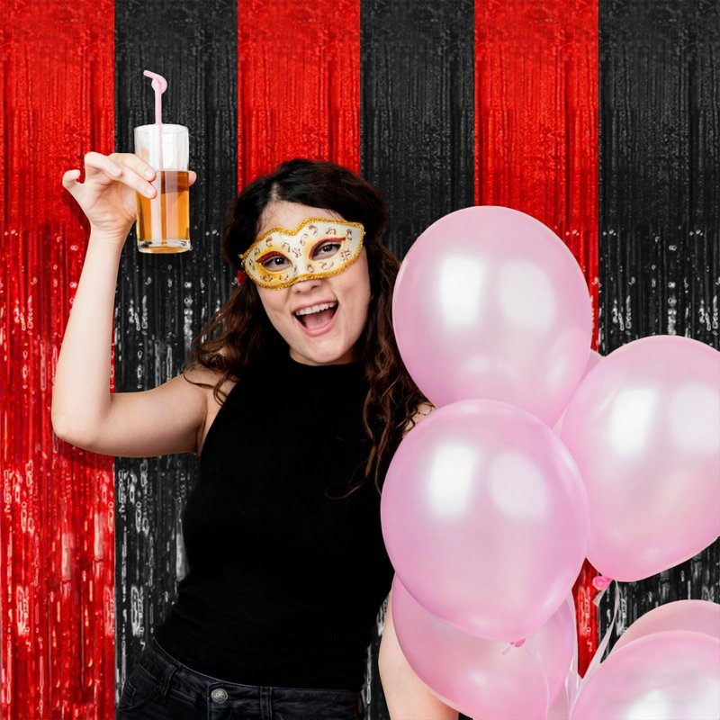 2 Pack Black and Red Backdrop Party Decorations Tinsel Curtain Halloween Party Streamer Foil Fringe Birthday Decorations Photo Booth Fancy Ball Christmas New Year Graduation Party Decor Decor