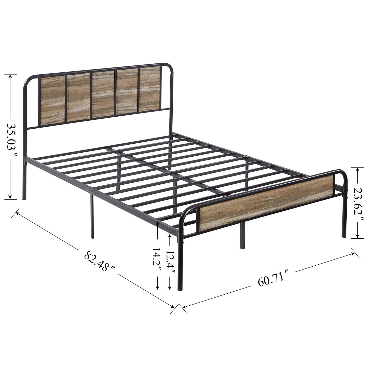 VECELO Queen Platform Bed Frame with Wooden Headboard,Sturdy Steel Slats Support/Matress Foudation/No Box Spring Needed(Grey Slate)