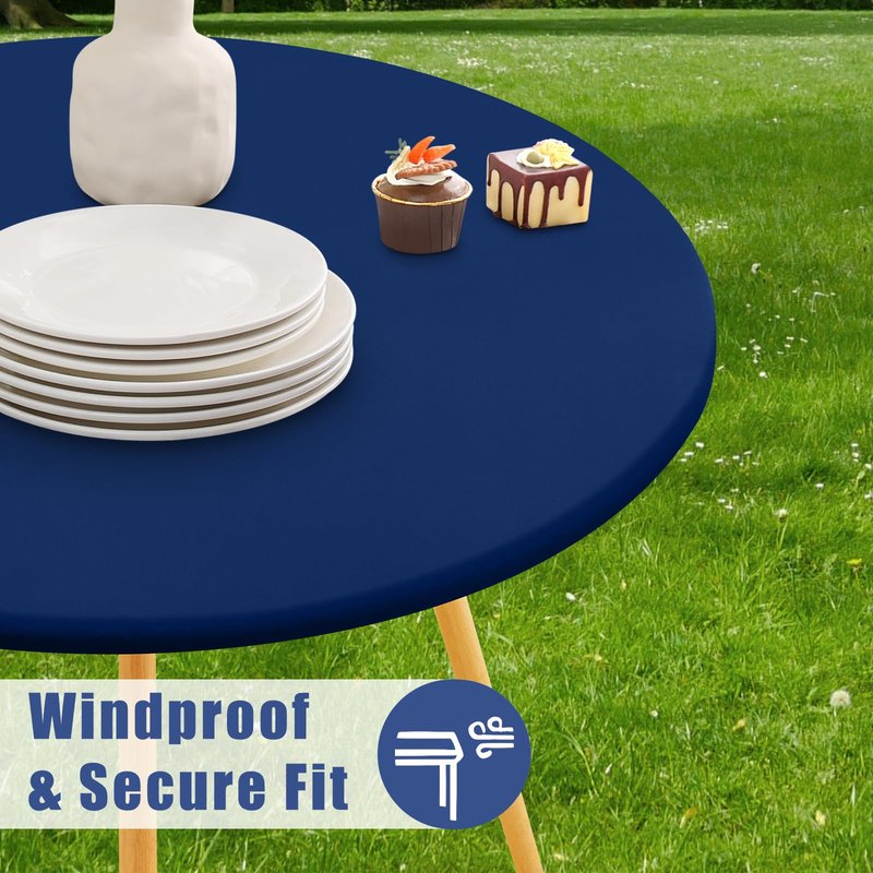 Moosfor Round Spandex Tablecloth, Elastic Fitted Waterproof Tablecloths for 25"-30" Tables, Stretch Washable Picnic Table Cover for Camping, Dining, Indoor and Outdoor, Navy