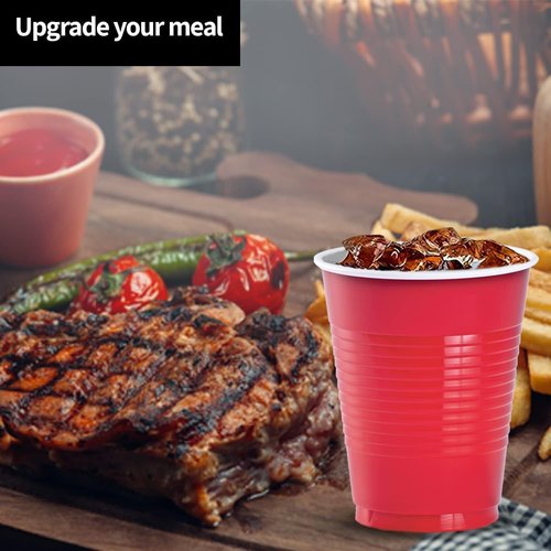 Hanna K. Signature Disposable Plastic Party Cups, Heavy-Duty 18 oz Red Cups, 50 Count