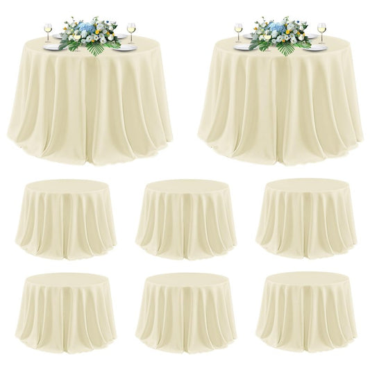 sancua Round Tablecloth 120 Inch Diameter, 8 Pack - Circle Polyester Fabric Table Cloth for Party Reception Banquet Birthday, Washable Formal Table Cover (Fit 48-96 Inch Tables), Beige