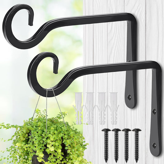 MOWPOG Plant Hangers - 6 Inch Metal Hanging Hooks for Indoor/Outdoor Use | 2 Pack in Black