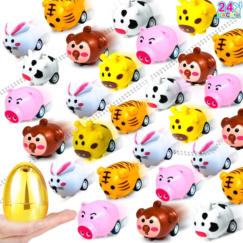 24 Pack Pull Back Animal Vehicles, Mini Animal Pull Back Car Toys for Toddlers 1-3, Baby Car Toys for 12-18 Months, Birthday Gift Party Favors Classroom Prizes Goodie Bag Stuffers for Boys Girls Kids