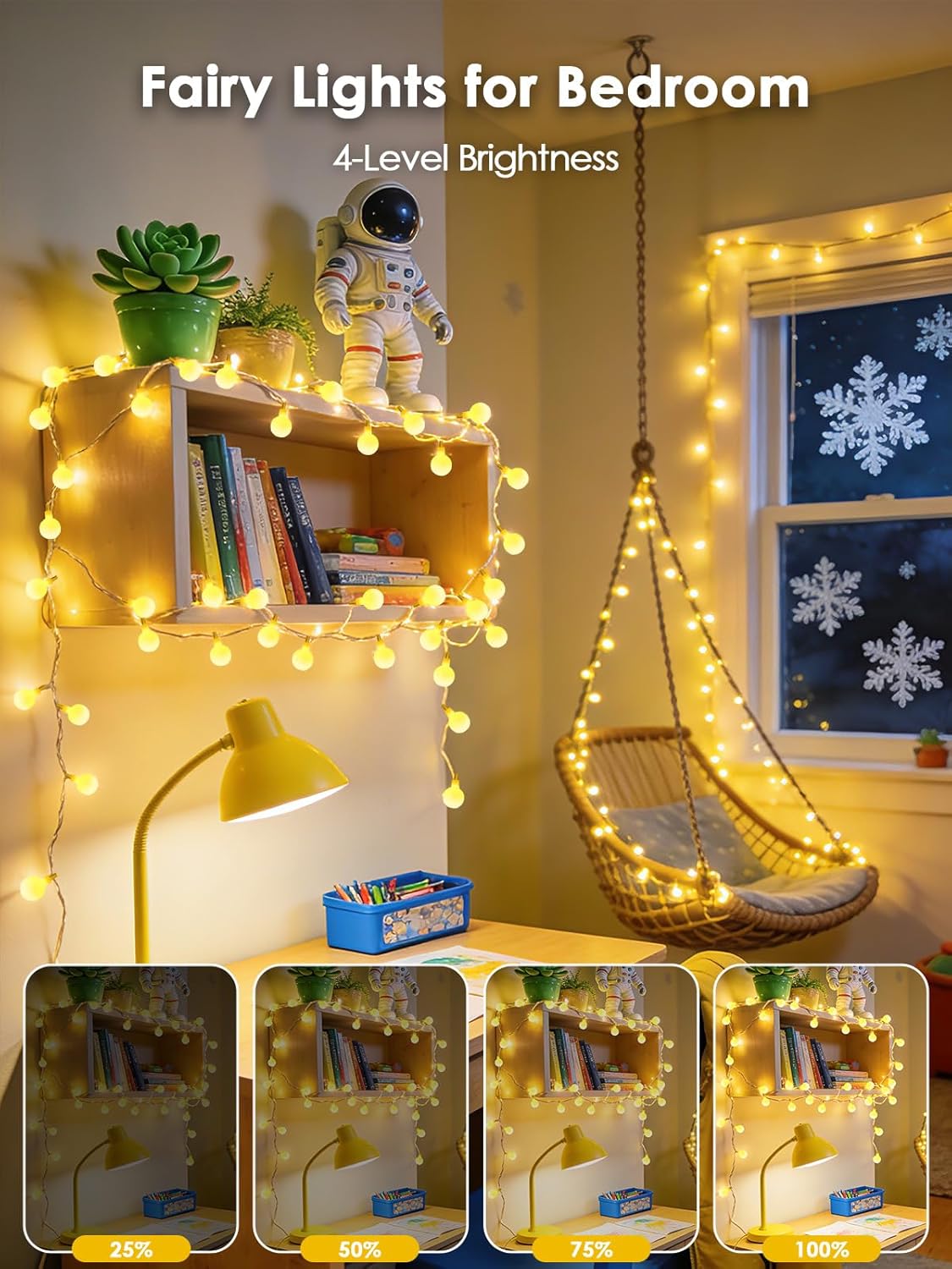 LORRYTE 43FT Connectable Globe String Lights - 100 LED Warm White with Remote | 8 Modes for Indoor/Outdoor Decor