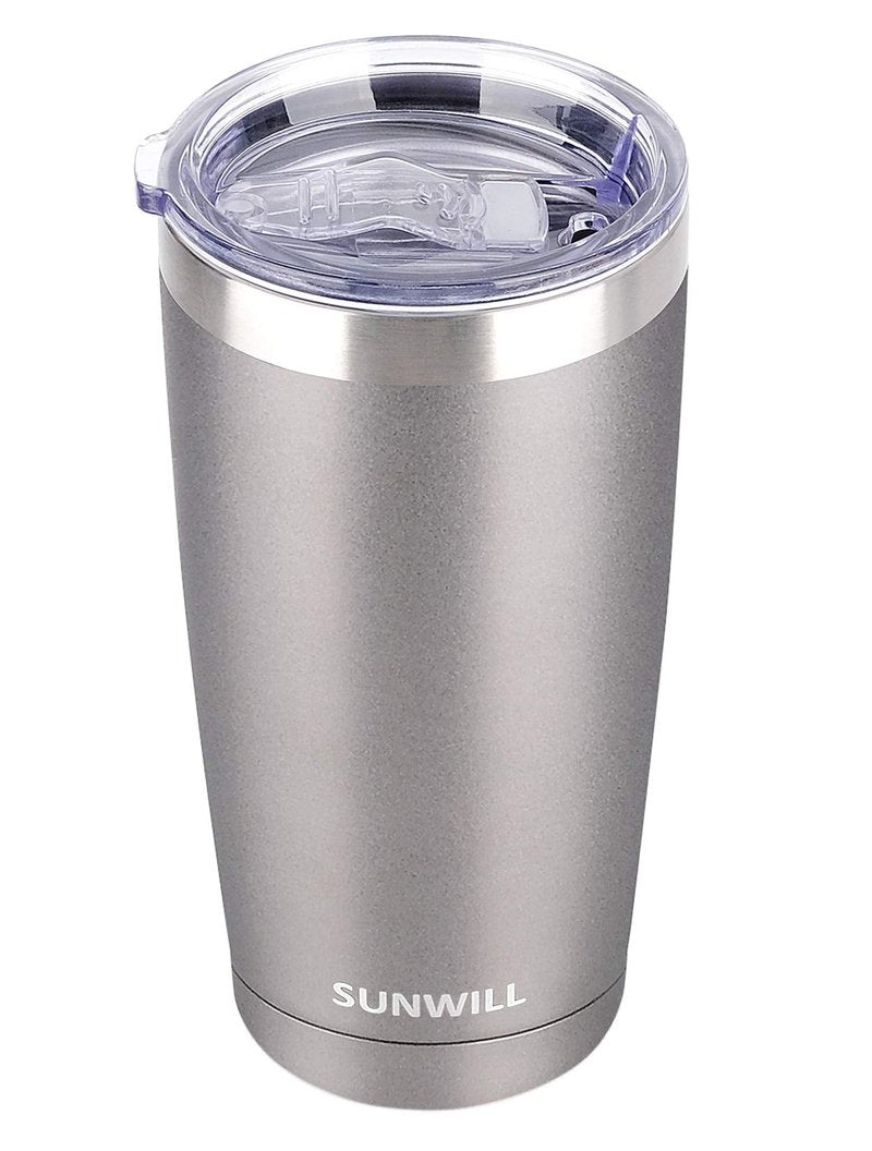 SUNWILL Travel Coffee Tumbler 20 oz, Insulated Mug with Lid, Stainless Steel Cup for Hot and Cold Drinks, Cool Grey