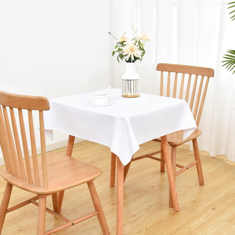 Wolkemer Small Square Tablecloth 36 x 36 Inch Washable Fabric Table Cloth Solid White Table Cover for Nightstand End Bedside Tables Tabletop Decoration