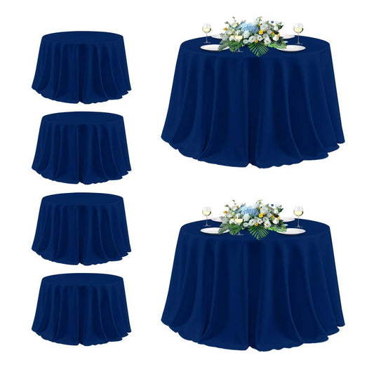 sancua Round Tablecloth 132 Inch Diameter, 6 Pack - Circle Polyester Fabric Table Cloth for Wedding Party Reception Banquet Birthday, Washable Formal Table Cover (Fit 54-96 Inch Tables), Navy Blue