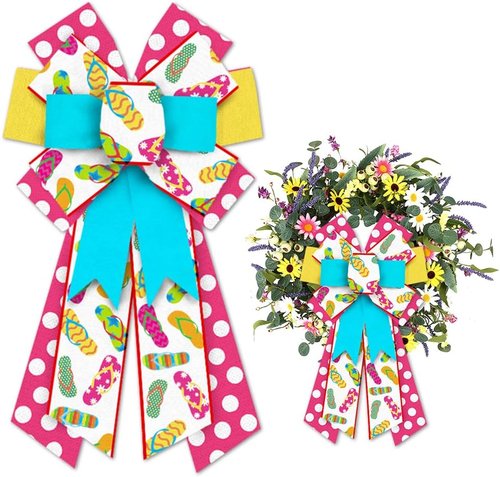Hying Summer Slipper Bows | Large Red & Blue Wreath Bows for Indoor & Outdoor Decor