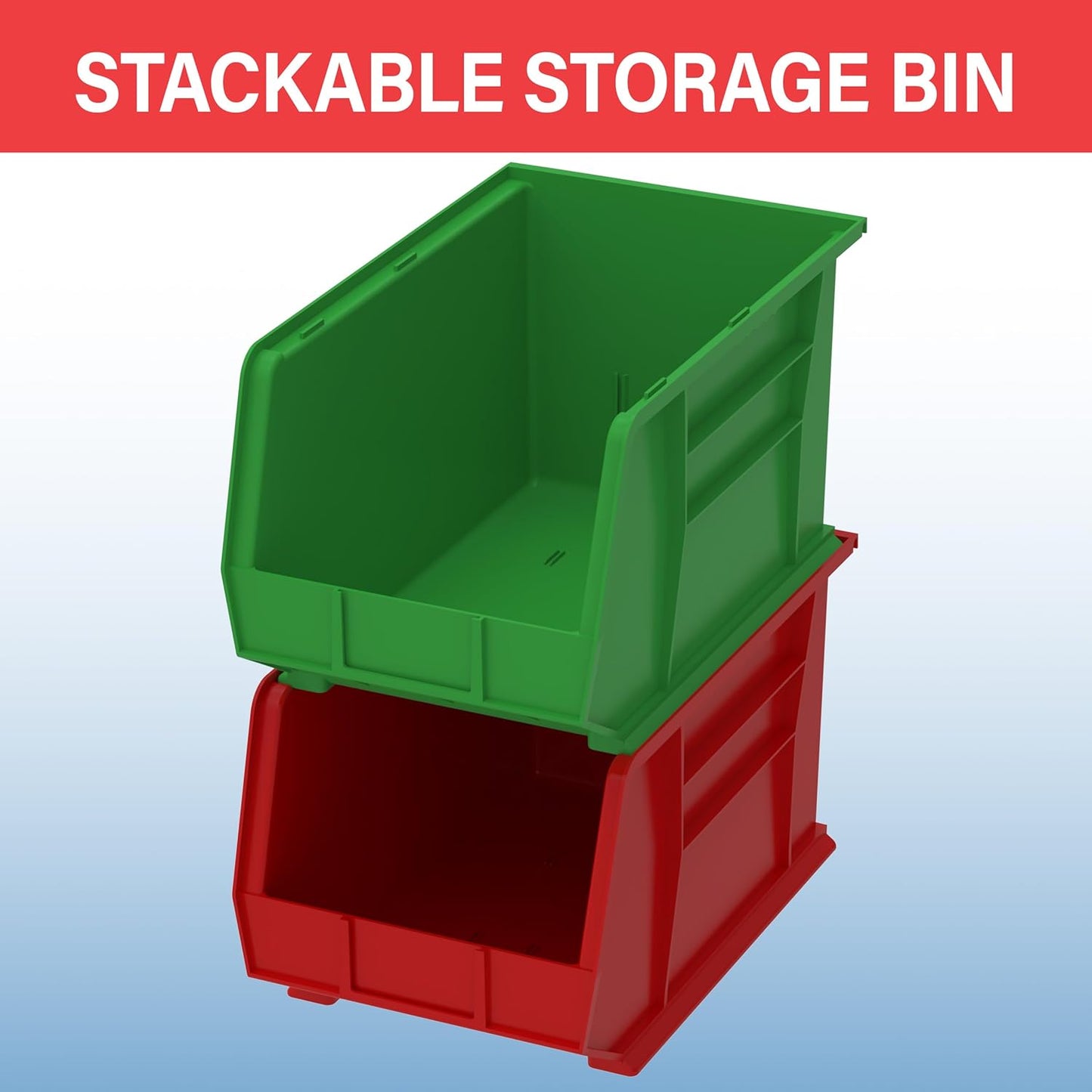 Akro-Mils Plastic Storage Bins - Space-Saving Stackable Organizers for Garage & Pantry | 18" x 11" x 10", Red, 6-Pack