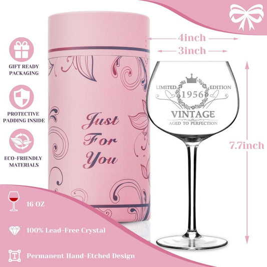 70TH Birthday Gifts for Women, Vintage 1956 Engraved 70th Wine Glass, 70 Year Old Birthday Decorations For Her, Funny 70 Bday Gifts Idea For Women, Friends, Daughter, Sister - Turning 70 Present
