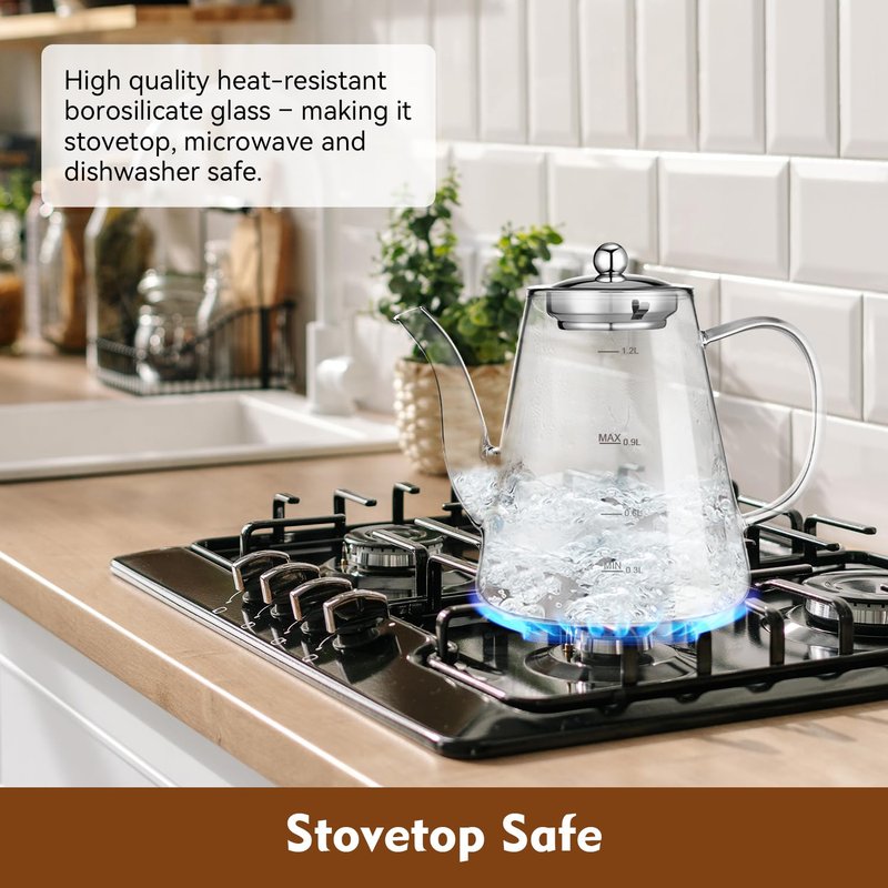 Zpose Glass Teapot, 1200ml (40oz) Tea Pot with Infuser for Loose Tea and Blooming Tea, Stovetop Safe Tea Kettle, Hand Crafted Borosilicate Glass Tea Maker with Scale Line, Tea Gift Set for Tea Lovers