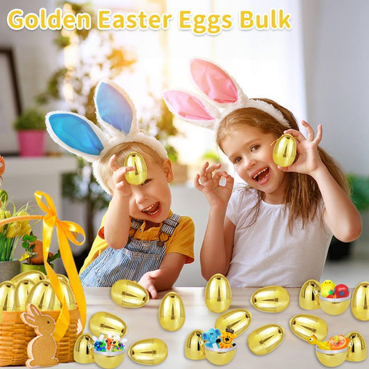 12 Pack 3.15" Large Golden Easter Eggs Empty, Shiny Metallic Plastic Easter Eggs Fillable Surprise Gold Eggs for Easter Basket Stuffers Fillers Easter eggs Hunt Party Favor Classroom Prizes Supplies