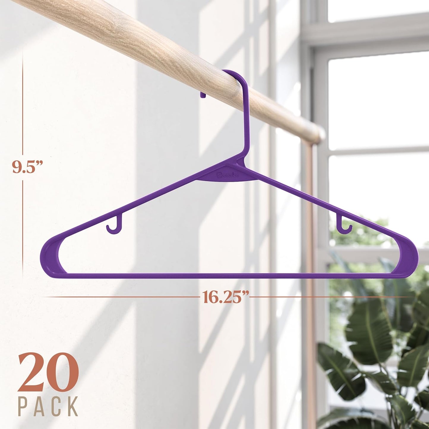 Plastic Hangers 20 Pack - Space-Saving Clothes Hangers in Purple for Closet Organization