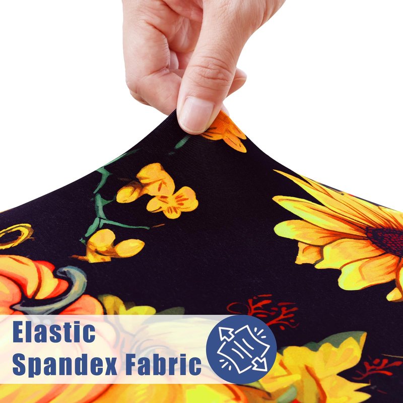 Moosfor Round Spandex Thanksgiving Tablecloth, Elastic Fitted Waterproof Tablecloths for 57"-68" Tables, Stretch Washable Picnic Table Cover for Autumn Harvest Parties, Pumpkin Sunflower