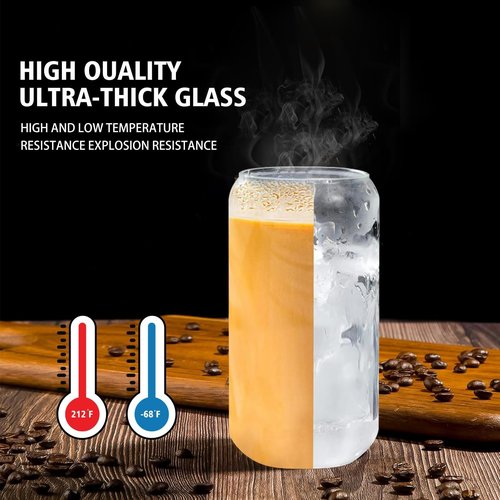 DAMCONME Glass Coffee Cup with Lid and Straw, 16 oz Reusable Glass Tumbler with Bamboo Lid, Orange Silicone Sleeve and Cleaning Brush, for Iced Coffee and Cold Brew, Orange