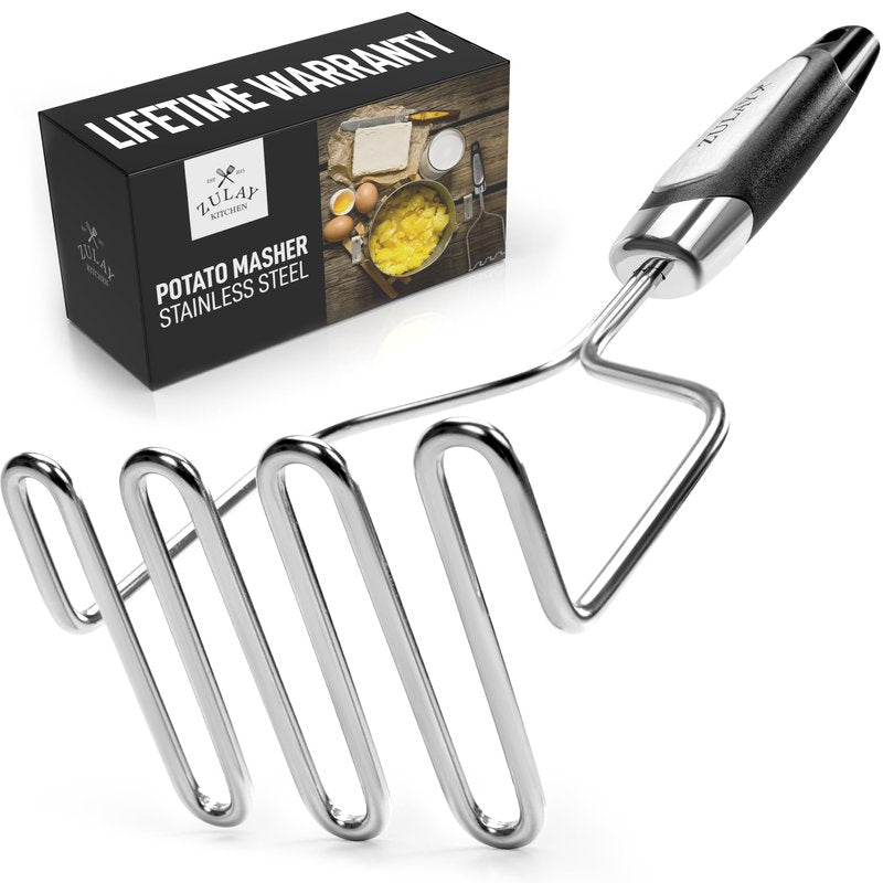 Zulay Kitchen Stainless Steel Potato Masher – Heavy-Duty, Non-Scratch, Dishwasher-Safe Masher with Food-Grade Silicone for Smooth & Fluffy Mashed Potatoes, Avocados & More – Sturdy & Durable Design
