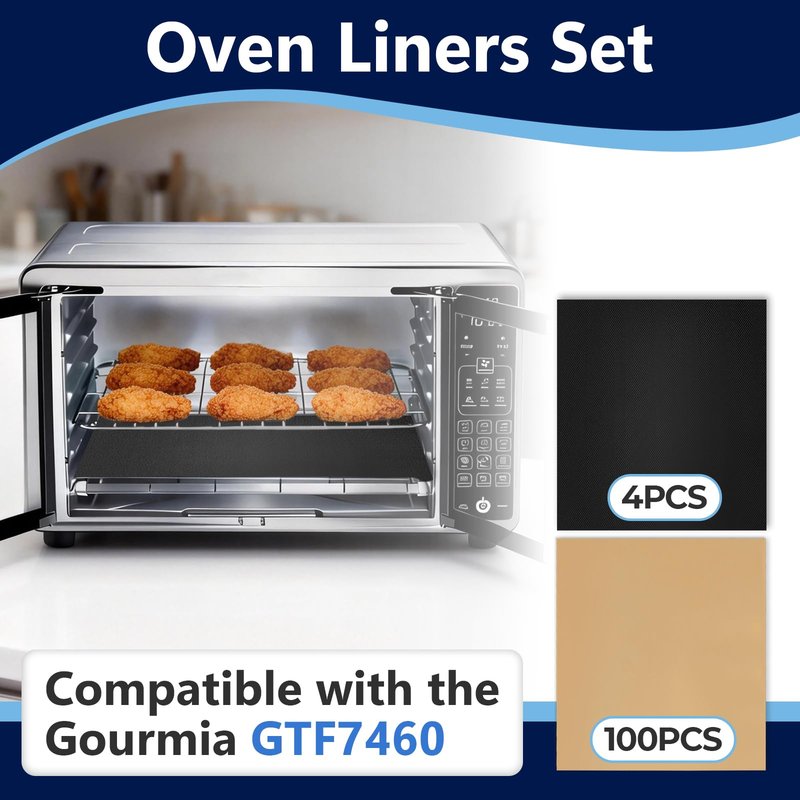 100PCS Parchment Paper for Gourmia Toaster Oven Air Fryer GTF7460 and 4PCS Oven Liners for Gourmia Toaster Oven, Airfryer Liner with Non-stick Coating