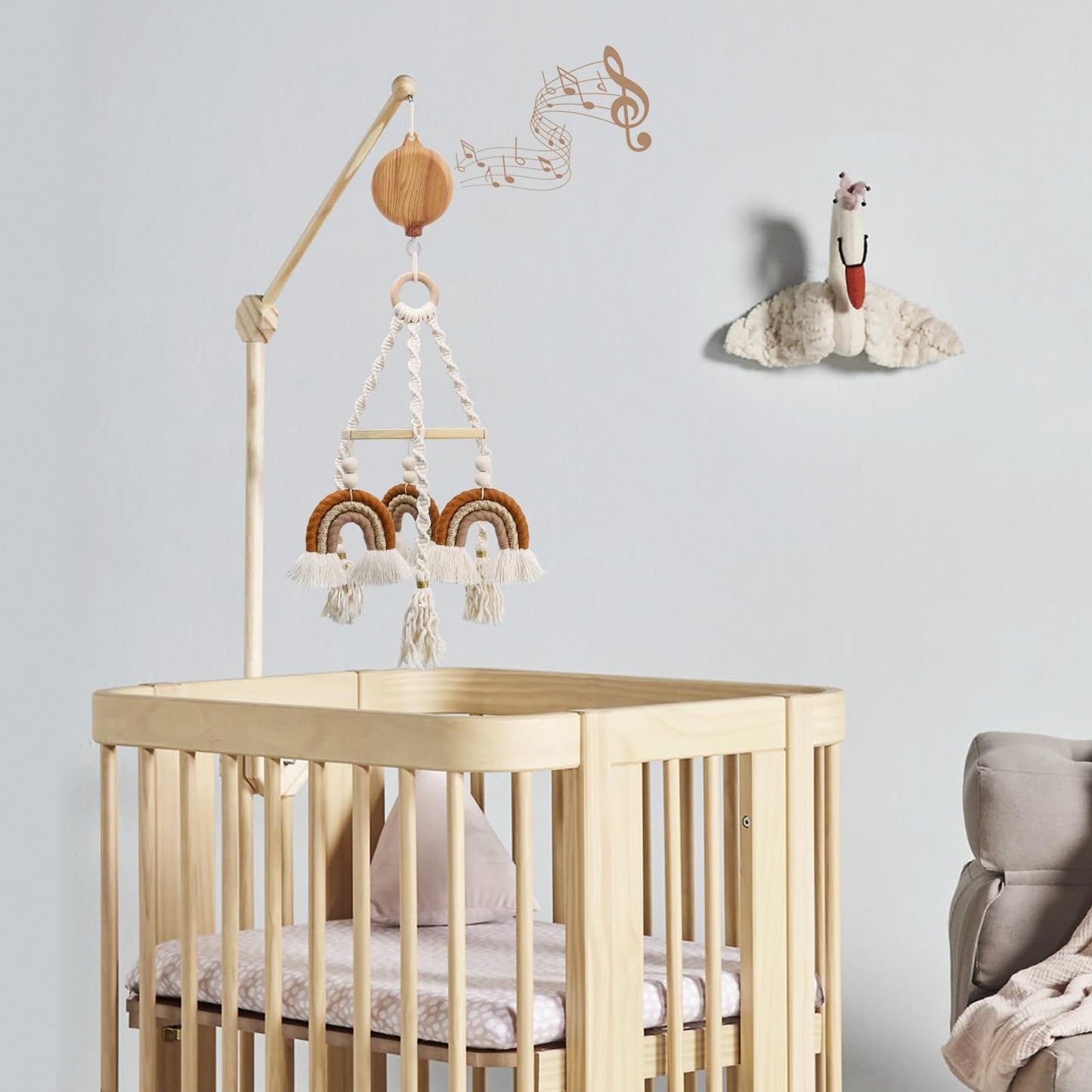 Baby Mobile Rotary Music Box Imitation Wood with Rotating Hook Crib Mobile Motor