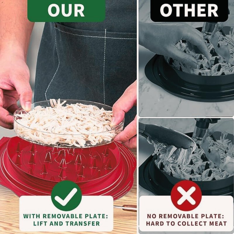 Large Chicken Shredder Tool Twist Action- Visible Chicken Breast Meat Shredding, Ergonomic Anti-slip Handle, Removable Tray, Includes Cleaning Brush & Tongs, Dishwasher Safe Tools For Kitchen Use