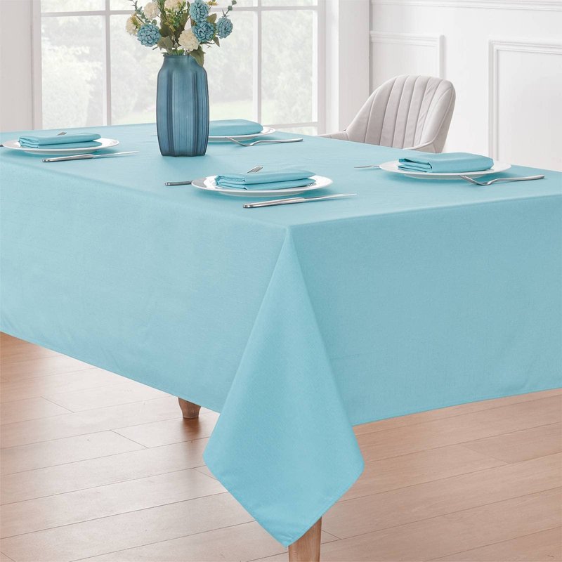 Veblandy Rectangle Tablecloth Waterproof 52x70 inch Linen Textured Table Cloth Stain and Wrinkle Resistant Washable, Decorative Fabric Table Cover for Dining, Party and Camping, Aqua