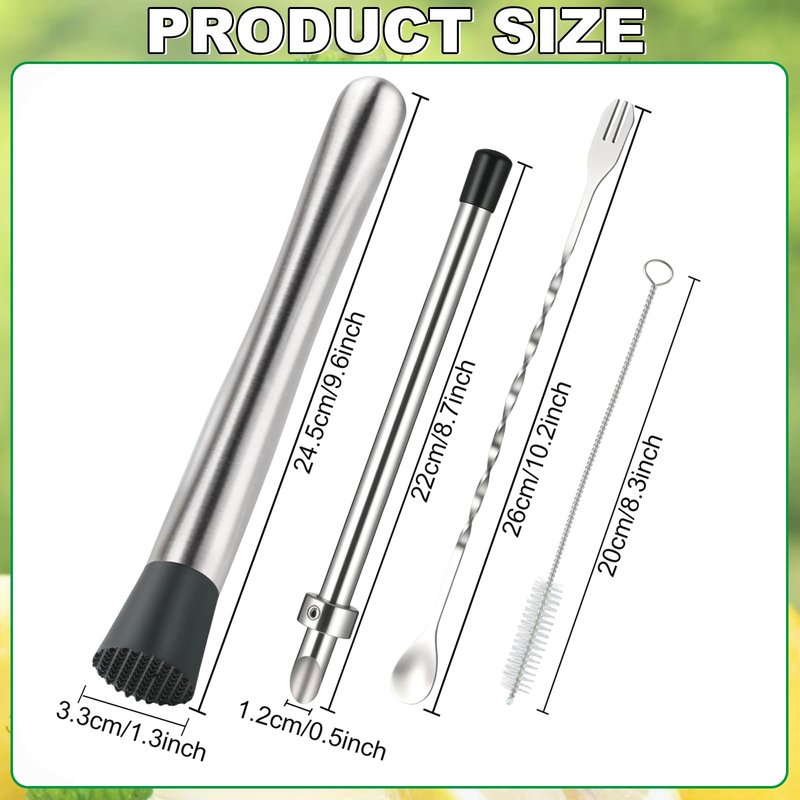 4Pcs Straw Puncher and Muddler Spoon Set 304 Stainless Steel Straw Hole Puncher for Plastic Lids Lemonade Cups Tools for Lemonade Stands Supplies
