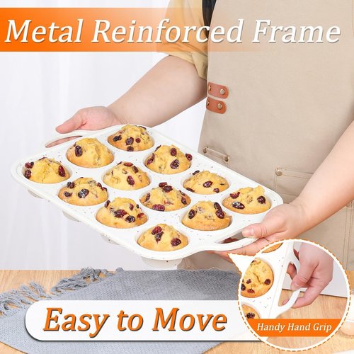 CAKETIME Silicone Muffin Pan, Metal Reinforced Frame Regular Size 2.8 Inch Cupcake Pan with Handle 12 Cups Nonstick Muffin Tray for Baking BPA Free 1 Pack Confetti