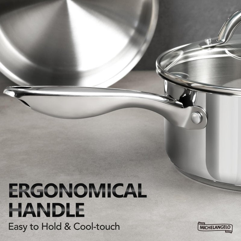 MICHELANGELO 1.5 QT Saucepan with Lid, 18/10 Stainless Steel Sauce Pan with Tri-Ply Bottom, Small Saucepan 1.5 Quart Sauce Pot, Induction Compatible