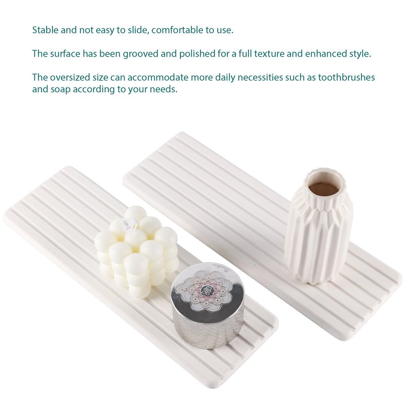 NiuYichee 2 PCS Water Absorbent diatomite Coasters, 12.2" x 4" Water Absorbing Stone Tray for Sink, Stone Drying mat for Kitchen Counter, Stone soap Tray Used for Hand Soaps & toiletries & Plants