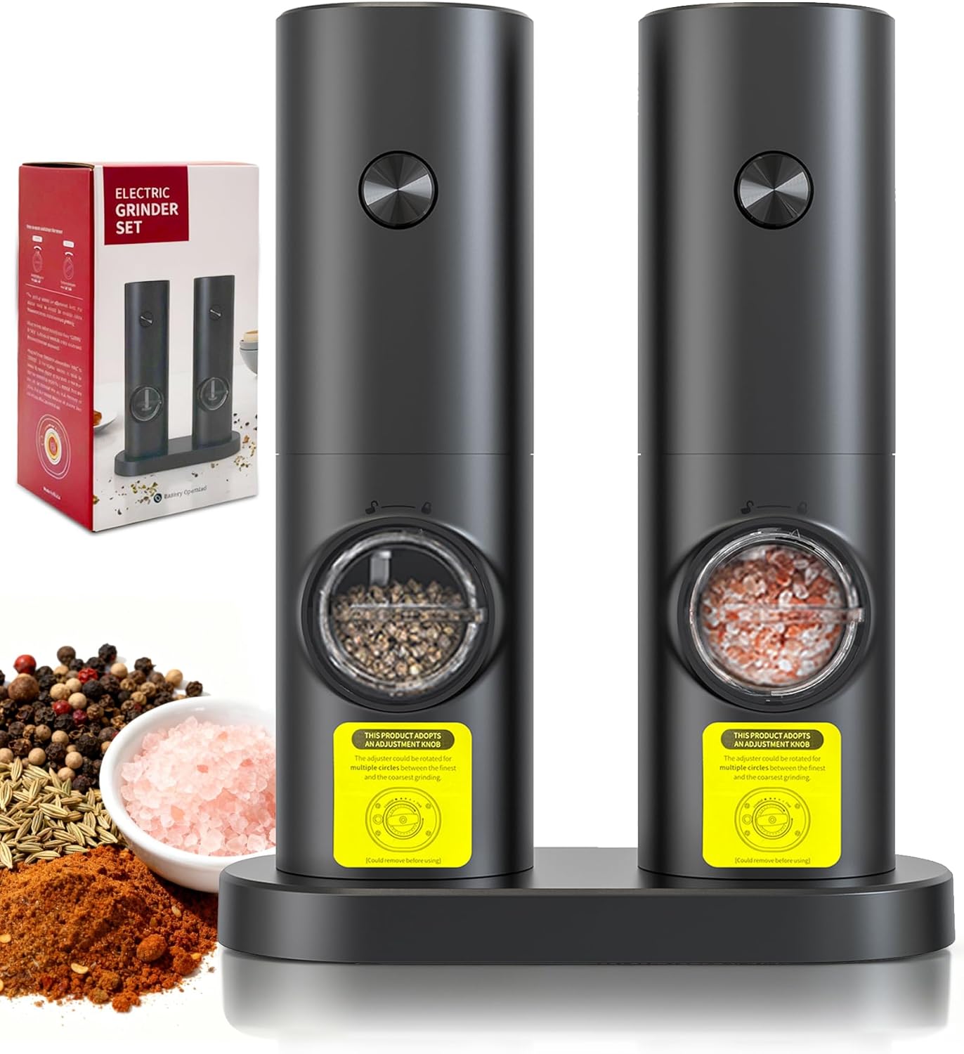 Skiennix Electric Salt and Pepper Grinder Set - Upgraded Automatic Mills with Adjustable Coarseness & LED | 2-Pack for Home Cooking & Gifts